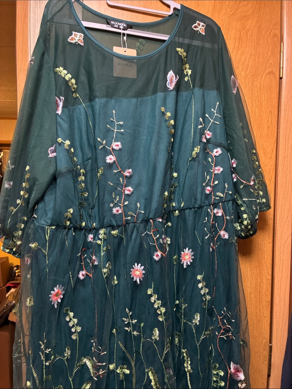 Blooming Green Embroidered Mesh Kids Dress
